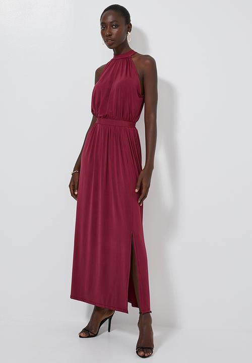 Superbalist - High neck maxi with slit - burgundy
