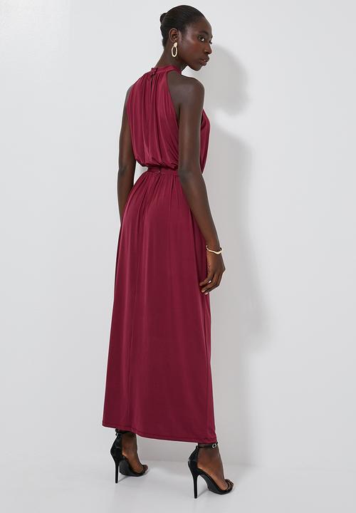Superbalist - High neck maxi with slit - burgundy