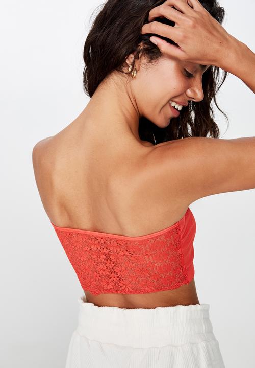 Cotton On - Rib and lace bandeau - red