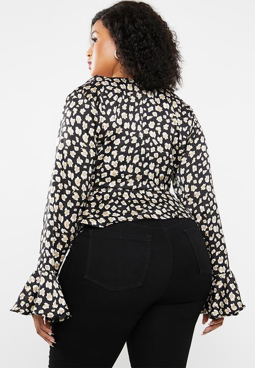 Missguided - Curve irregular animal print button peplum top - multi
