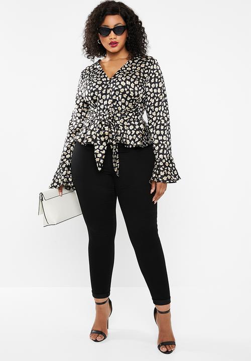 Missguided - Curve irregular animal print button peplum top - multi