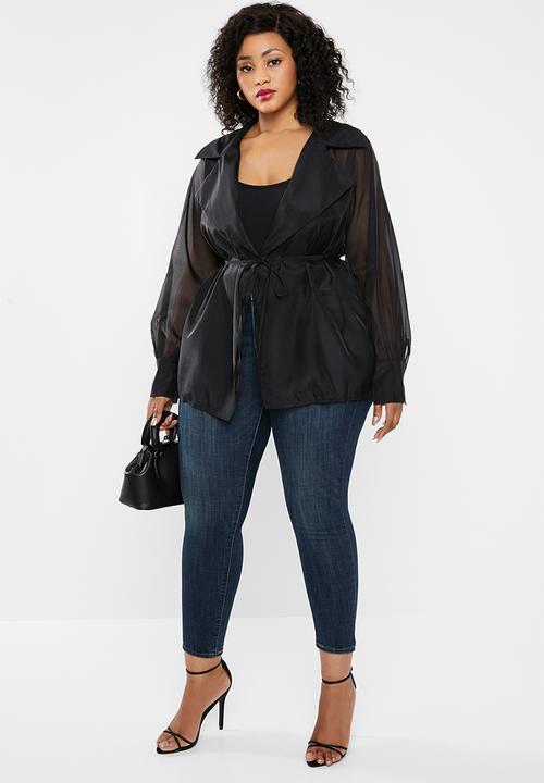 Missguided - Plus organza wrap shirt top - black