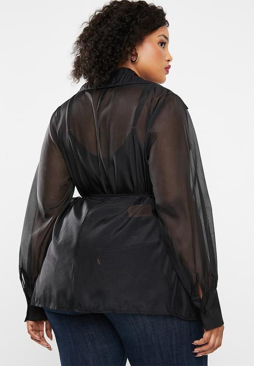 Missguided - Plus organza wrap shirt top - black