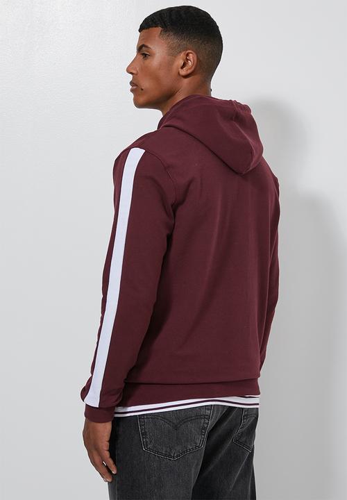 Superbalist - Side stripe pullover sweat hoodie - burgundy