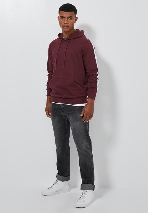 Superbalist - Side stripe pullover sweat hoodie - burgundy