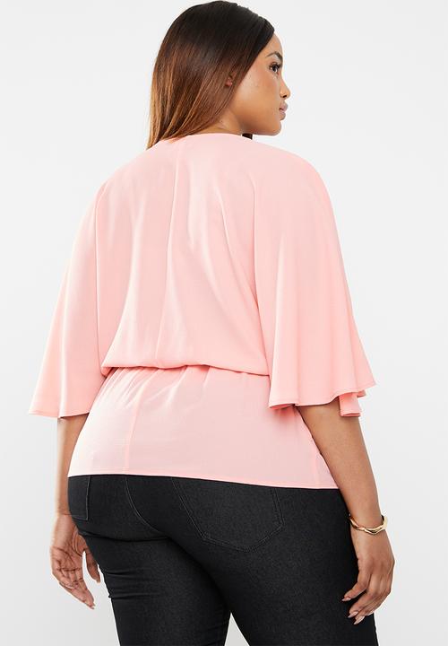 edit Plus - Peplum wrap blouse - pink 