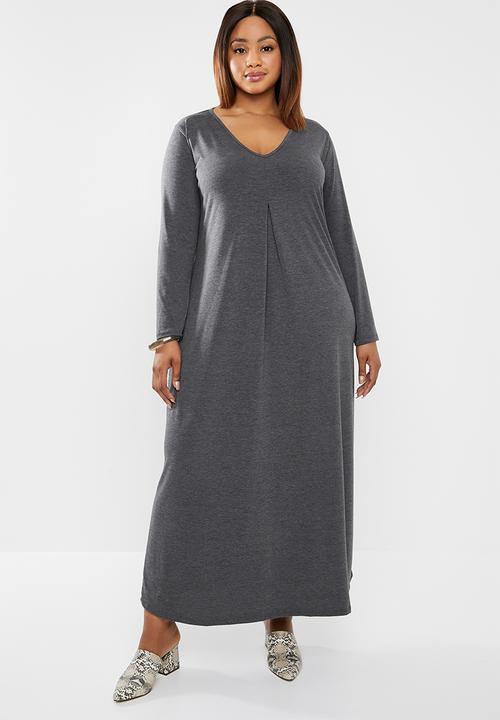 edit Plus - Inverted pleat maxi dress - charcoal 