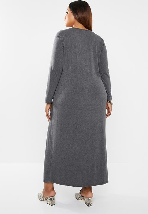 edit Plus - Inverted pleat maxi dress - charcoal 