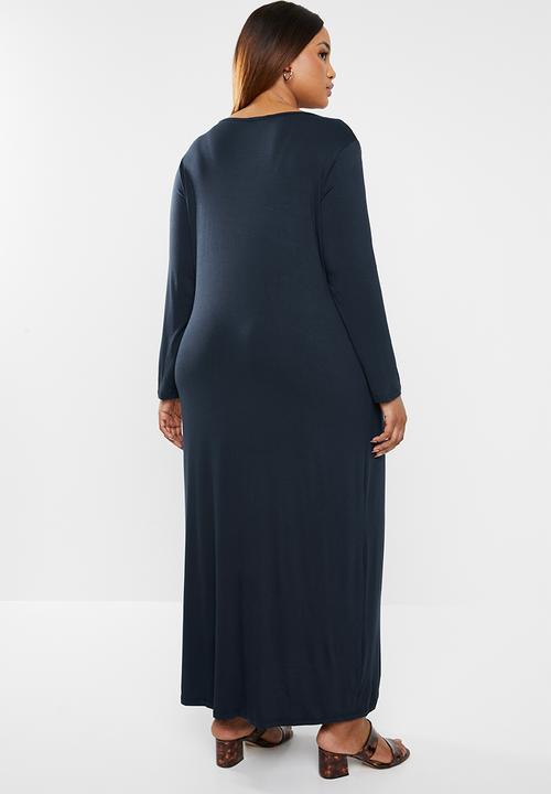 edit Plus - Inverted pleat maxi dress - navy 