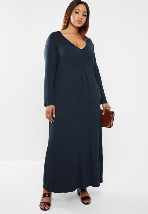 edit Plus - Inverted pleat maxi dress - navy 