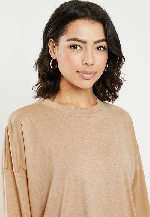 Missguided - Long sleeve drop shoulder T-shirt - beige