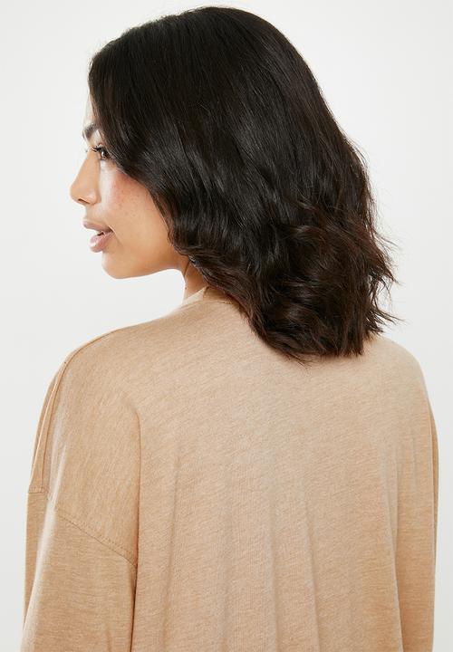 Missguided - Long sleeve drop shoulder T-shirt - beige