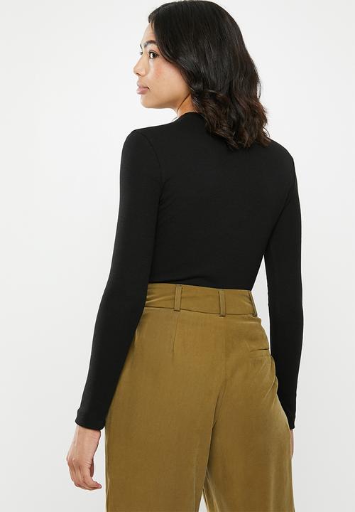 Missguided - Long sleeve crew neck ribbed top - black