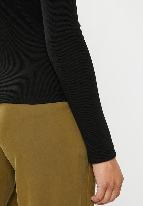 Missguided - Long sleeve crew neck ribbed top - black