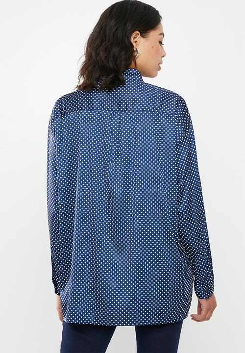 Missguided - Extreme oversized satin shirt - navy & white 