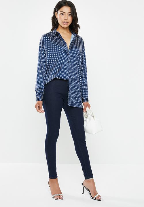 Missguided - Extreme oversized satin shirt - navy & white 