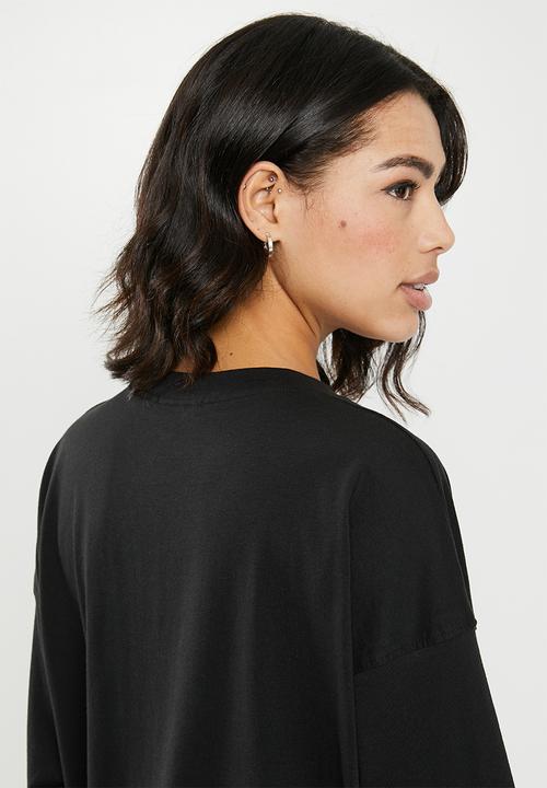 Missguided - Long sleeve drop shoulder T-shirt - black