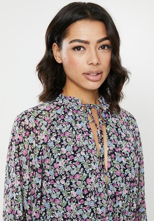 Missguided - Floral tie front keyhole midi dress - multi
