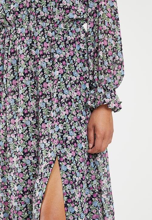 Missguided - Floral tie front keyhole midi dress - multi