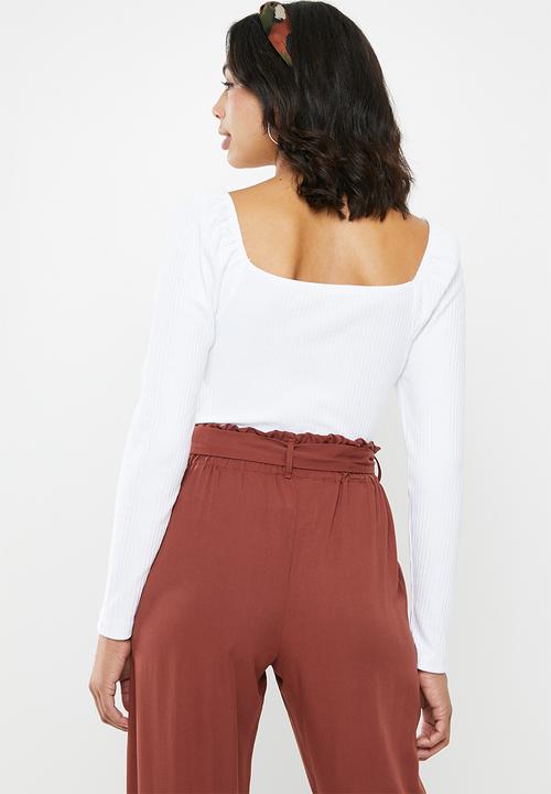 Missguided - Milkmaid ribbed square neck top - white