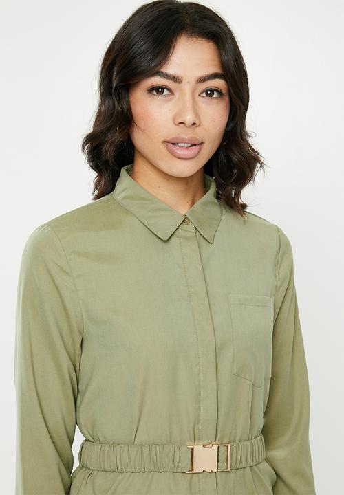 Missguided - Soft touch belted shirt dress - khaki