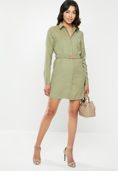 Missguided - Soft touch belted shirt dress - khaki