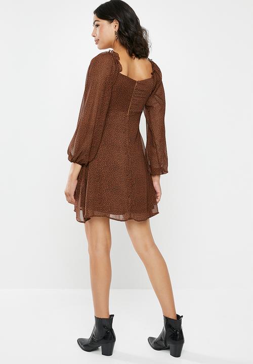 Missguided - Milkmaid skater dress animal - brown & black 
