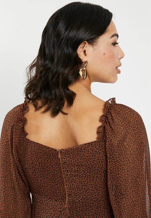 Missguided - Milkmaid skater dress animal - brown & black 