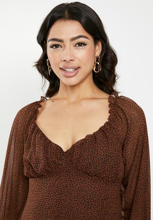 Missguided - Milkmaid skater dress animal - brown & black 