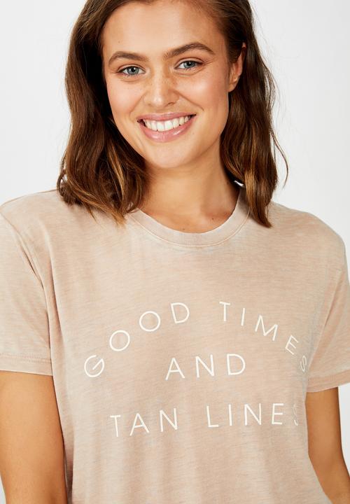 Cotton On - Classic slogan tee good times and tan lines - beige 