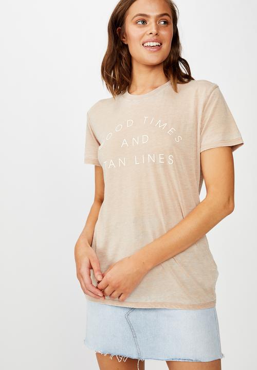 Cotton On - Classic slogan tee good times and tan lines - beige 
