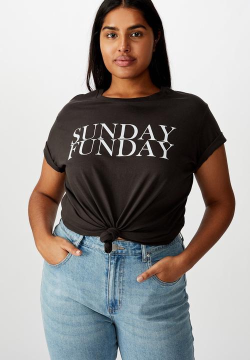 Cotton On - Curve graphic tee Sunday funday - black
