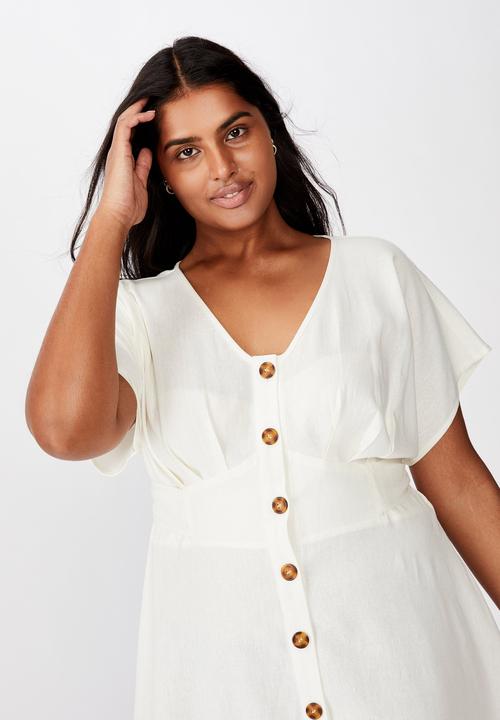 Cotton On - Curve button front mini dress - cream