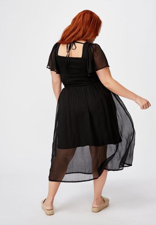 Cotton On - Curve shirred flutter sleeve midi dress - black