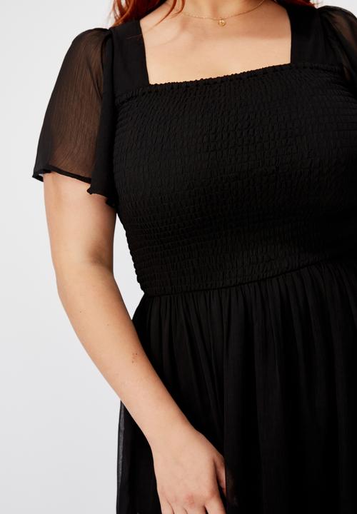 Cotton On - Curve shirred flutter sleeve midi dress - black