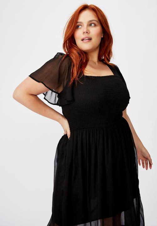 Cotton On - Curve shirred flutter sleeve midi dress - black