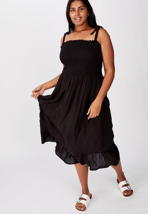 Cotton On - Curve shirred midi dress - black