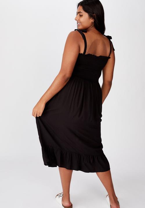 Cotton On - Curve shirred midi dress - black