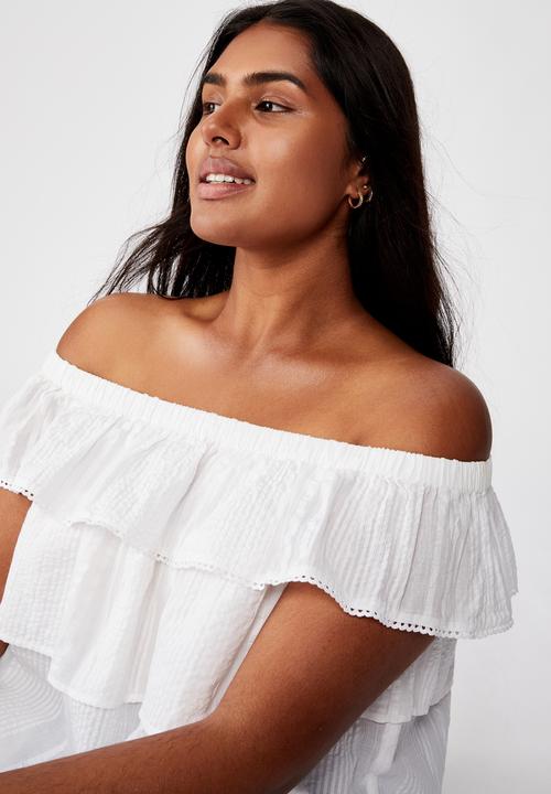 Cotton On - Curve sunshine off the shoulder top - white