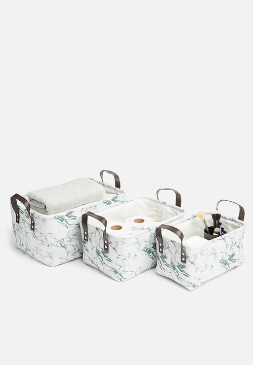 Sixth Floor - Marble canvas storage basket set of 3 - grey