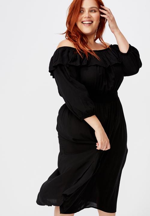 Cotton On - Curve wella off the shoulder dress - black