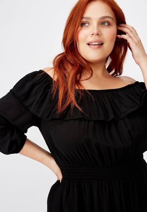Cotton On - Curve wella off the shoulder dress - black