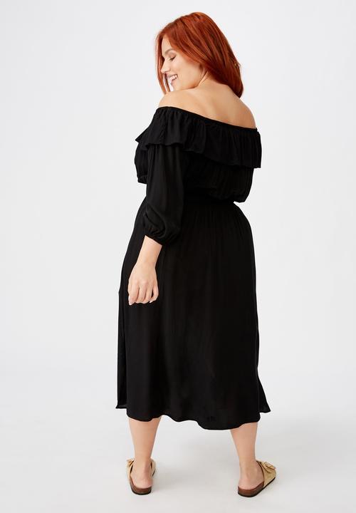 Cotton On - Curve wella off the shoulder dress - black