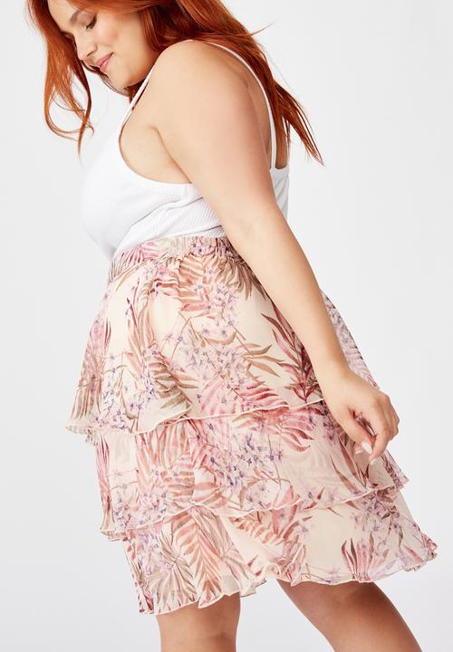 Cotton On - Curve woven piper mini skirt tessa tropical - icy cantalope