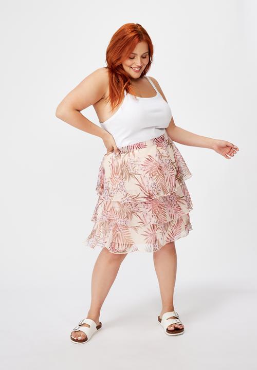 Cotton On - Curve woven piper mini skirt tessa tropical - icy cantalope