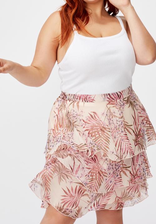 Cotton On - Curve woven piper mini skirt tessa tropical - icy cantalope