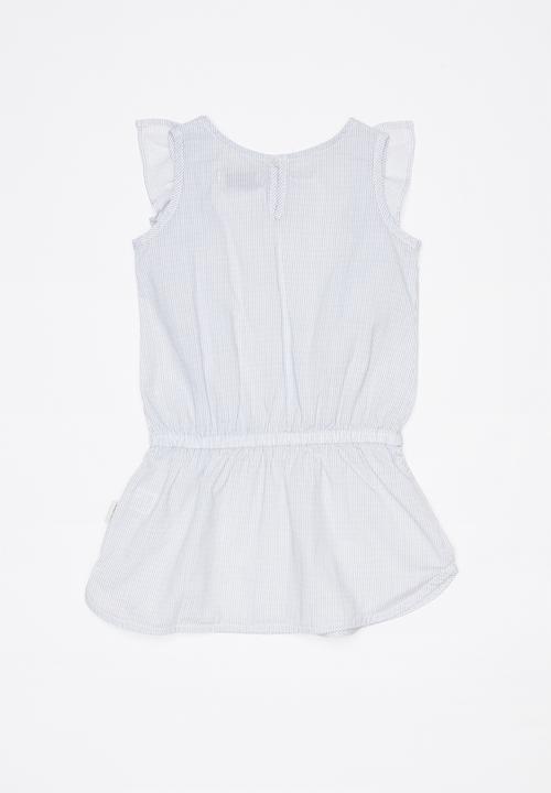 Sticky Fudge - Fine stripe frill dress - blue & white
