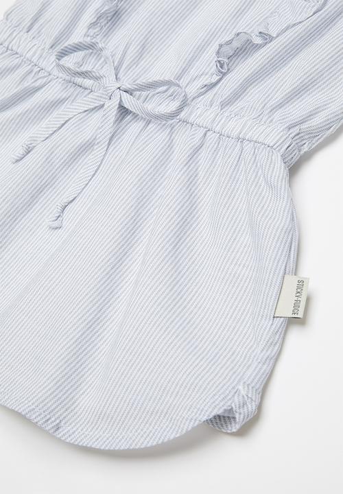 Sticky Fudge - Fine stripe frill dress - blue & white