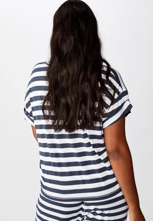 Cotton On - Curve sleep recovery hip grazer T-shirt - navy & white 