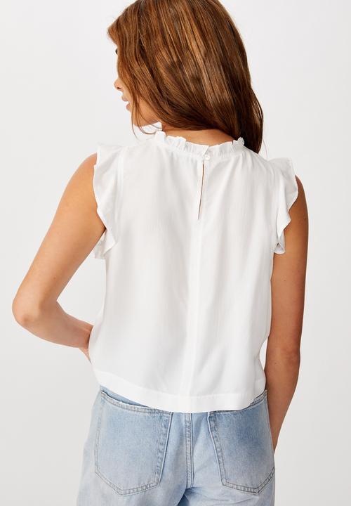 Cotton On - Sunny days sleeveless frill tank - white